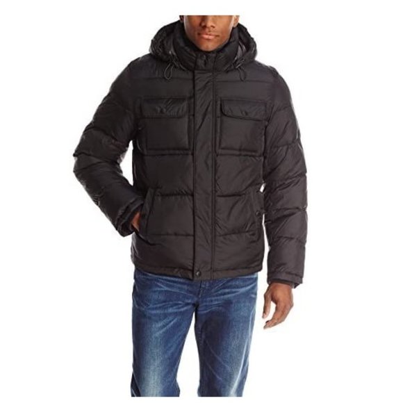 NWT DEFECT Tommy Hilfiger Mens Nylon Hooded Puffer Jacket 3XLT Black $295 i330 - Picture 1 of 2
